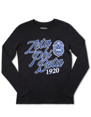 Zeta Phi Beta Sorority Long Sleeve Glitter Shirt-Black