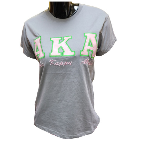 Alpha Kappa Alpha AKA Stitched Letter T-Shirt- Gray 