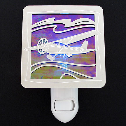 Polished Silver and Cobalt Blue Night Light - Airplane
