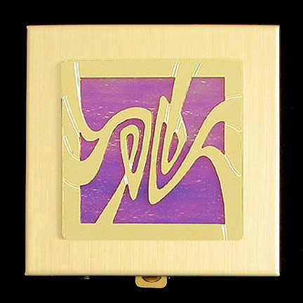 Art Nouveau Vitamin Pill Holder - Lavender Iridescent with Gold Design