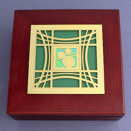Billiards Wood Memory Box - Spring Iridescent with Gold Design
