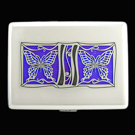 Butterfly Metal Wallet - Iridescent Purple with Silver Design