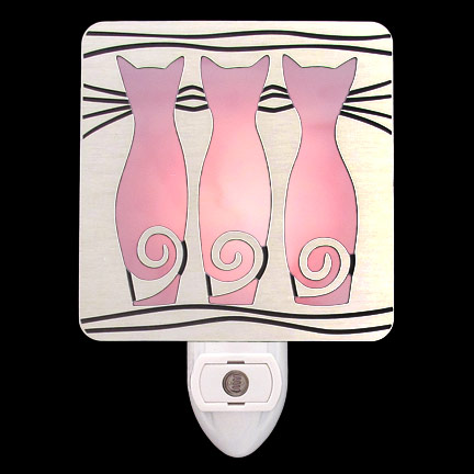Brushed Silver and Pink Night Light - Cats
