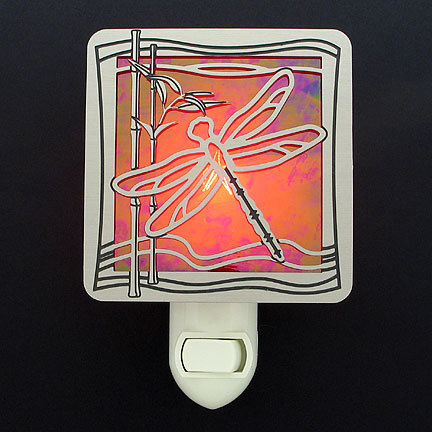 Brushed Silver and Red Night Light - Dragonfly