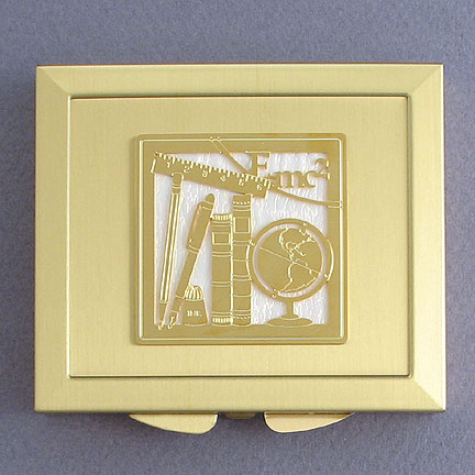Education Magnifying Compact - Iridescent White with Gold Design