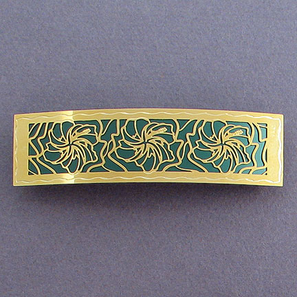 Hibiscus Hair Barrette - Forest Aluminum with Gold Design