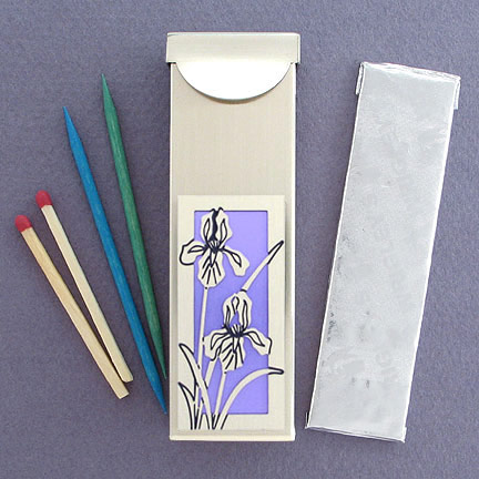 Iris Chewing Gum Toothpick Case - Orchid Aluminum with Silver Design