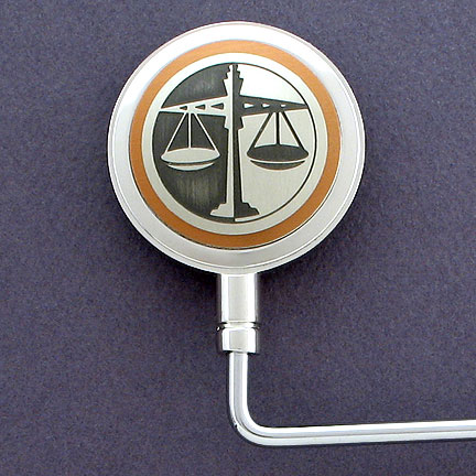Lawyer Purse Hook - Brown Aluminum with Silver Design
