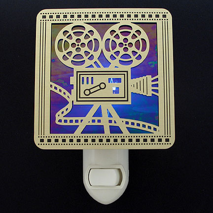 Brushed Brass and Cobalt Blue Night Light - Movie Projector
