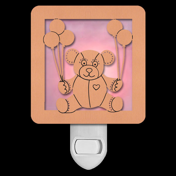 Copper with Pink Stained Glass Night Light - Teddy Bear