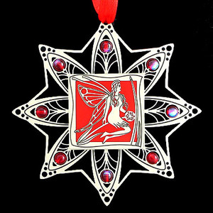 Red Fairy Ornament in Silver