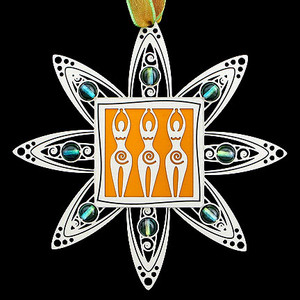 Goddess Christmas Ornaments in silver with citrus and lime beads.