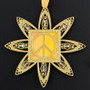 Gold peace sign ornament accented with sunshine and peach glass beads