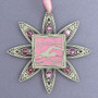 Metal Christmas ornament with swimming design in silver with pink