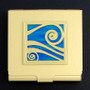 Wave card holder for square business cards - gold with ocean iridescent.