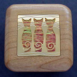Three Cats Small Wooden Box for Rings