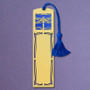 Dragonfly bookmark in gold with blue aluminum with a blue tassel.