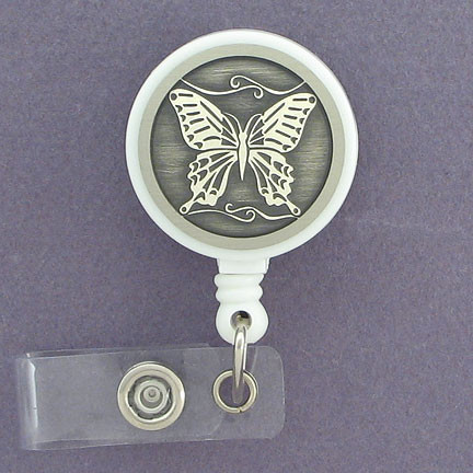 Christmas Butterfly Black Faux Silver Monogram Metal Ornament