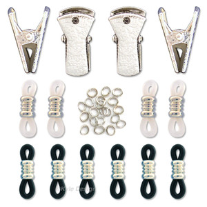 Silver eyeglasses chain repair kits with end loops, clips & jump rings.