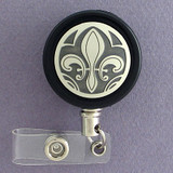 Elegant Black and Silver Fleur de Lis Badge Reel