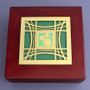 Billiards valet box with gold, spring iridescent and emerald glass.