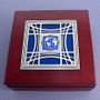 Global perspective memory box with silver world design, cobalt iridescent and blue glass.