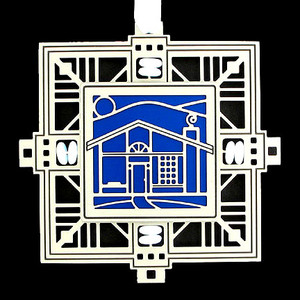 Blue & White Ornament with House Design
