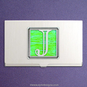 Monogrammed Letter J Metal Business Card Holder