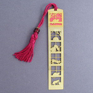 Cat Bookmark - Gold with Pink Tassel