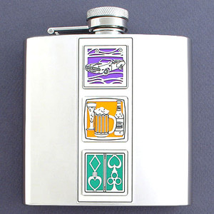6 Oz. Vices Flasks With Cars, Drinking & Gambling