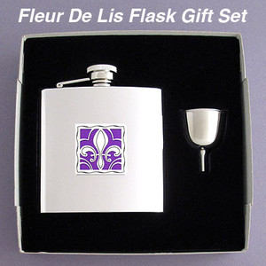 Fleur de Lis Gifts Hip Flask Set in 6 Oz Stainless Steel