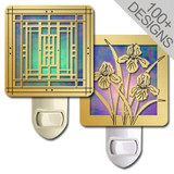 Designer Stained Glass Night Lights in 100s of Brushed Brass Patterns