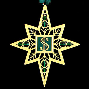 Currency Christmas Ornament in Gold with Forest Green