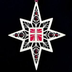 Christian Cross Religious Ornaments in polished silver with garnet