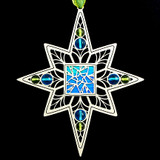 Star Ornament with aqua center and turquoise and peridot glass beads