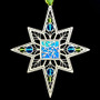 Star Ornament with aqua center and turquoise and peridot glass beads