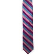 French Blue / Dusty Rose / Grape Stripe Shantung Tie