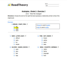 Analogies - Word Pair Analogies - Grade 3 - Exercise 1