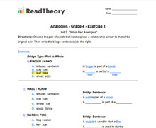 Analogies - Word Pair Analogies - Grade 4 - Exercise 1