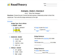 Analogies - Word Pair Analogies - Grade 4 - Exercise 2