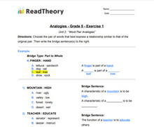 Analogies - Word Pair Analogies - Grade 5 - Exercise 1