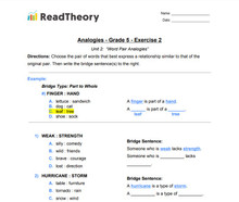 Analogies - Word Pair Analogies - Grade 5 - Exercise 2