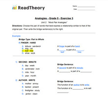 Analogies - Word Pair Analogies - Grade 5 - Exercise 3