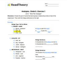 Analogies - Word Pair Analogies - Grade 6 - Exercise 1