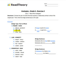 Analogies - Word Pair Analogies - Grade 6 - Exercise 2