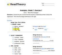 Analogies - Word Pair Analogies - Grade 7 - Exercise 1