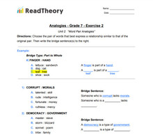 Analogies - Word Pair Analogies - Grade 7 - Exercise 2