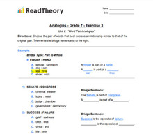 Analogies - Word Pair Analogies - Grade 7 - Exercise 3