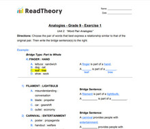 Analogies - Word Pair Analogies - Grade 9 - Exercise 1