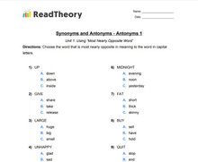 Synonyms and Antonyms - Antonyms - Grade 1 - Exercise 1